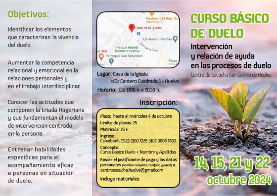 El Centro de Escucha San Camilo de Huelva organiza el Curso Básico de Duelo 2024